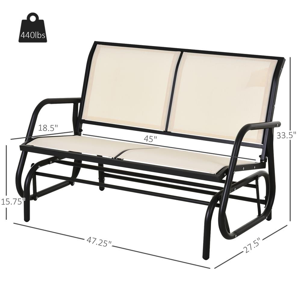 Beige Mesh and Steel Outdoor Glider Bench Loveseat