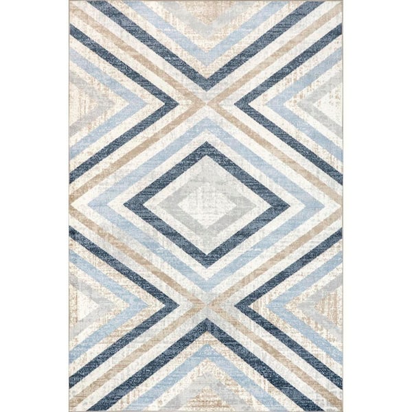 nuLOOM Akari Transitional Diamond Machine Washable Blue 5 ft. x 8 ft. Area Rug