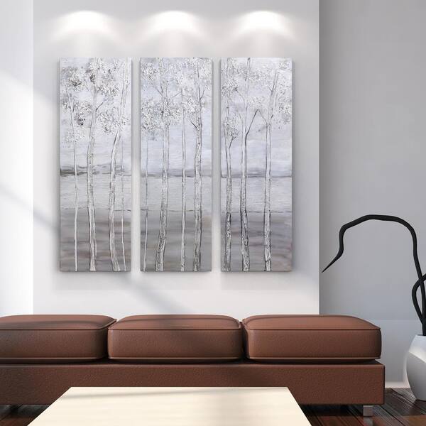 Empire Art Direct Abstract Wall Art Textured Hand Painted Canvas by Martin  Edwards, Triptych, 60 x 20 each, Silver Ice