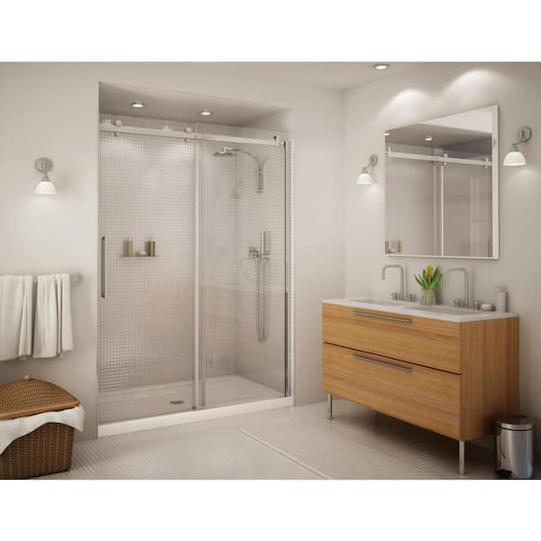 Aquatic Alpine 56.5 in. - 59 in. x 75 in. Frameless Sliding Shower Door in Brushed Nickle