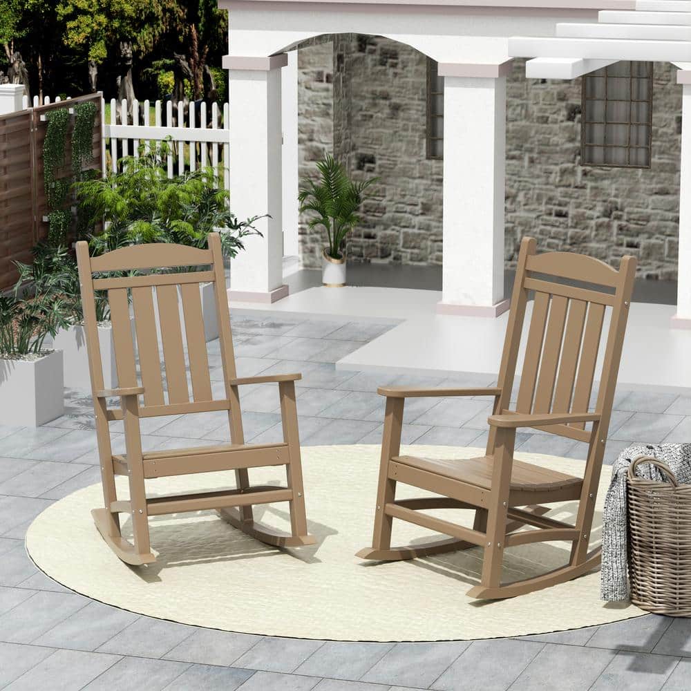 Weathered Wood Outdoor Rocking Armchair with Plastic Frame