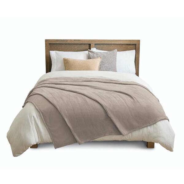 sunbeam premium soft electric heated queen blanket in gray violet