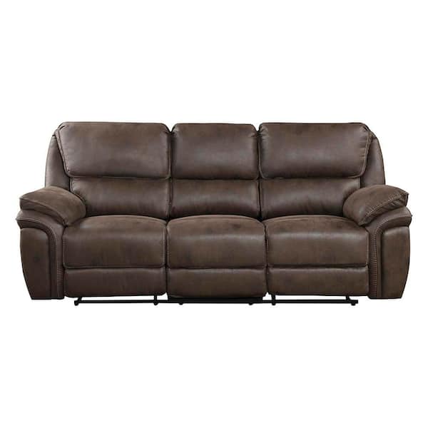 Arlo 90 in. Straight Arm Microfiber Rectangle Manual Reclining Sofa in Brown