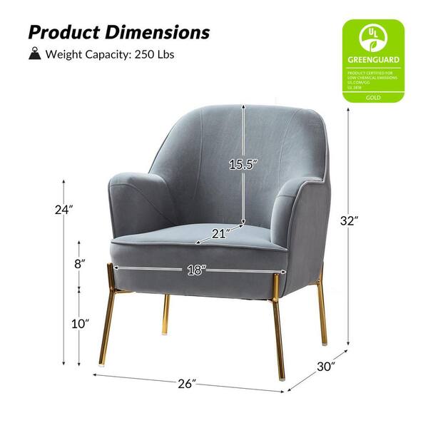 JAYDEN CREATION Nora Modern Grey Velvet Accent Chair with