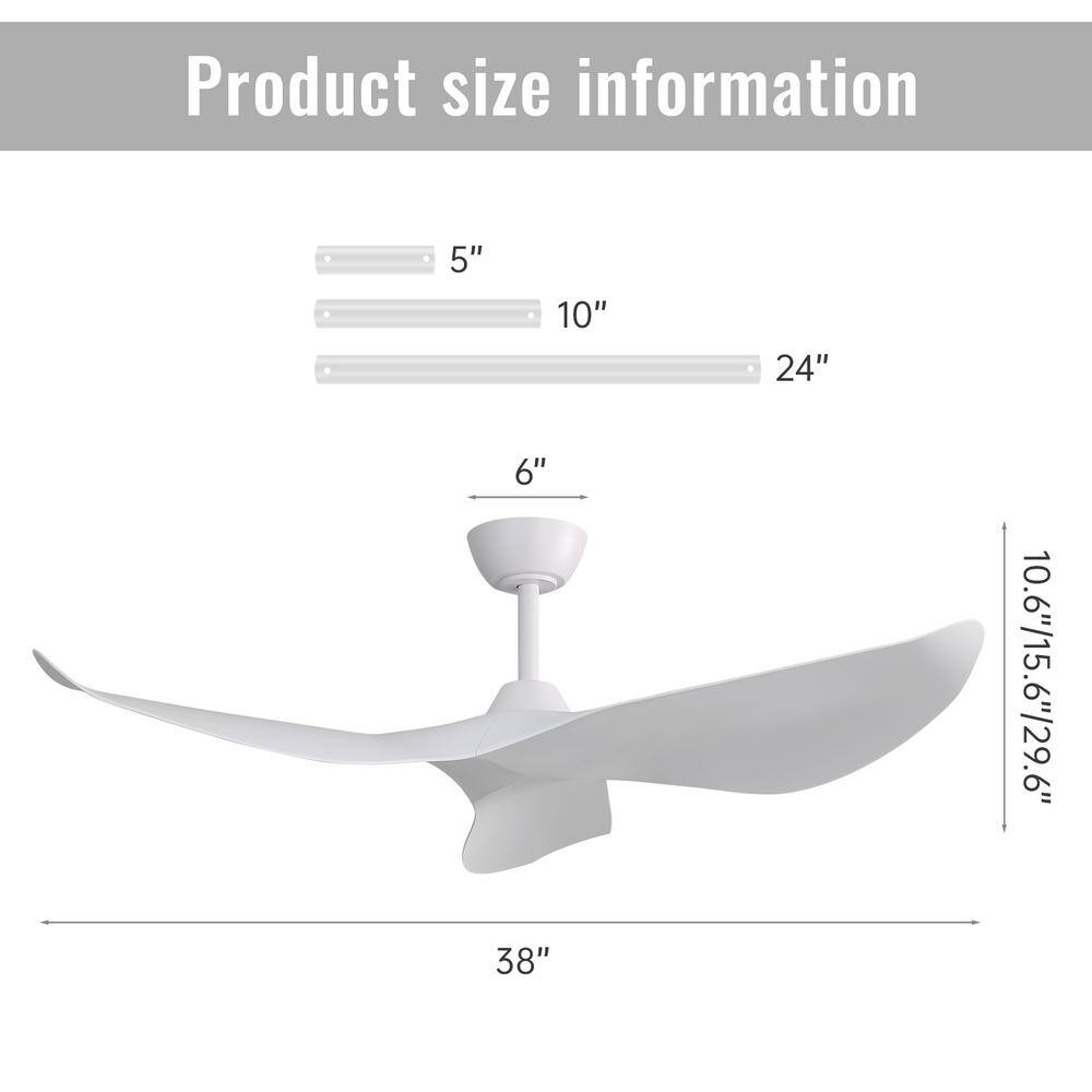 38'' White ABS 3-Blade Ceiling Fan with Remote