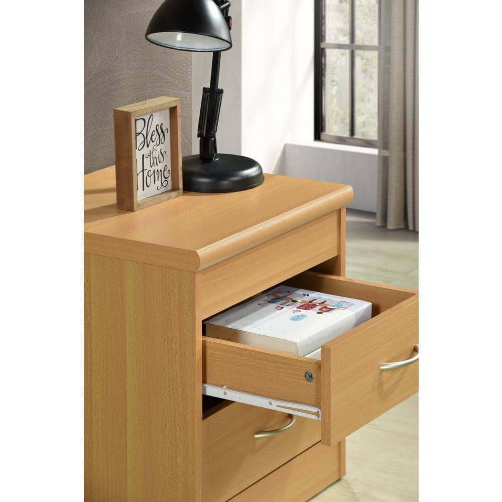 Beech 2-Drawer Engineered Wood Nightstand