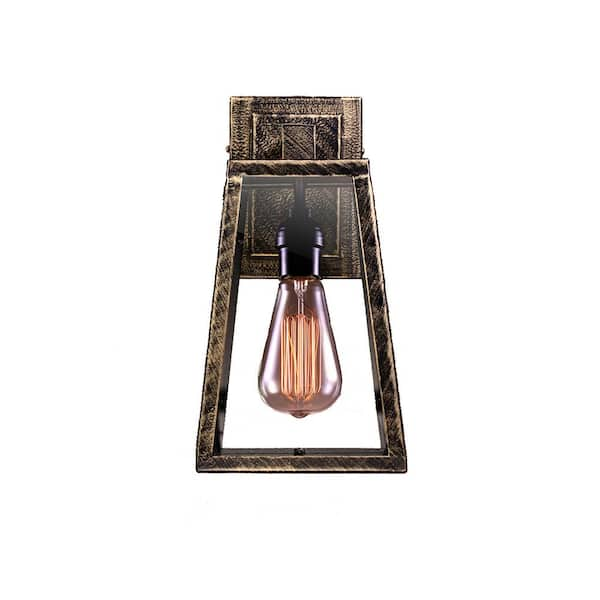 Warehouse of Tiffany 1-Light Taylor Black Wall Light with Rustic Metallic Glass