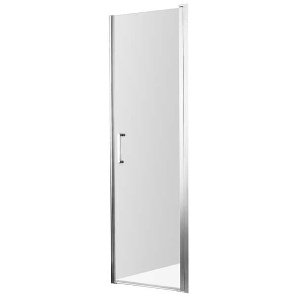 ANZZI - Lancer Series 23.4 in. x 72 in. H Hinged Frameless Shower Door in Brushed Nickel with Tsunami Guard Tempered Glass