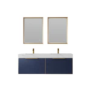 Alicante 60 in. W x 20. 9 in. D x 21.7 in. H Double Sink Bath Vanity in Blue with White Sintered Stone Top and Mirror