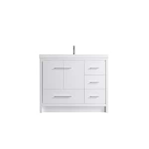 VSB 42 in. W x 19.75 in. D x 35 in. H Single Sink Right Door Freestanding Vanity with White Resin top in White