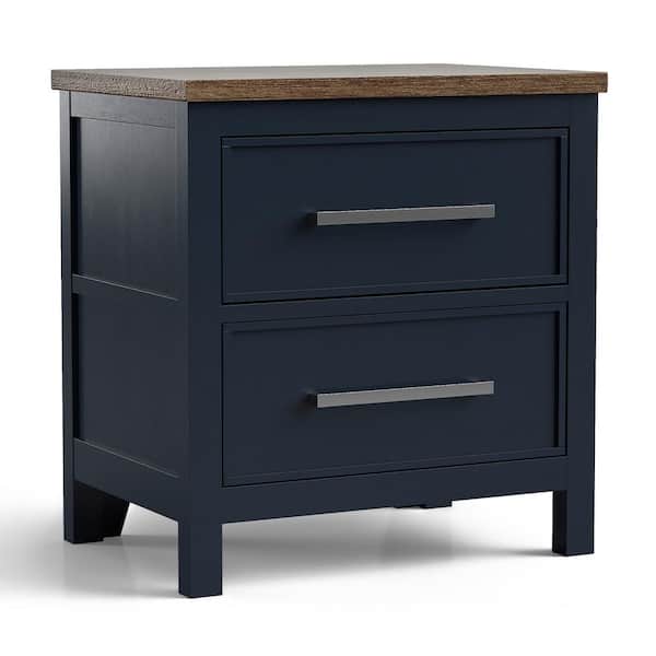 Beiring Blue and Dark Brown 2-Drawer 31.5 in. W Nightstand with Nickel Finish Mushroom Knob
