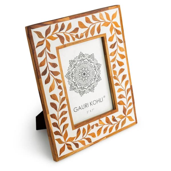 GAURI KOHLI 5 in. x 7 in. Rustic Brown Jodhpur Wood Inlay Picture Frame