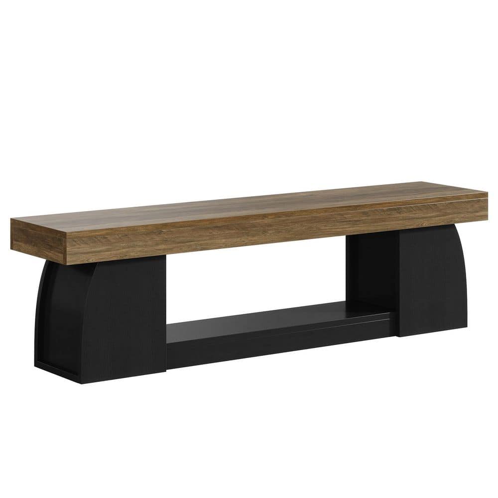 17.7 in. H x 63 in. W Farmhouse Brown Engineered Wood Shoes Storage Benches, Entryway Bench with Open Shoe Rack