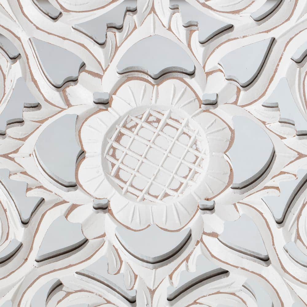 Maia White Carved Floral Medallion Square Wall Mirror