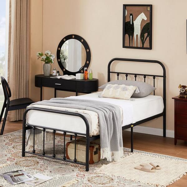 VECELO Twin Size 2-Piece Metal Platform Bed Frame Set - No