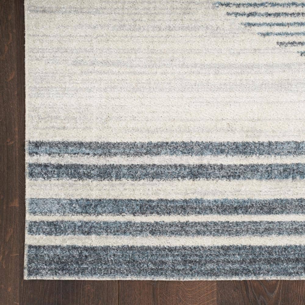 Astra Ivory Blue Machine Washable Synthetic Runner Rug