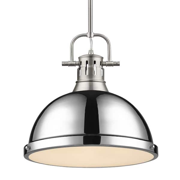 Duncan 1-Light Pendant with Rod in Pewter with a Chrome Shade