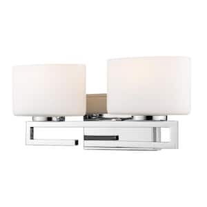 Privet 16 in. 2-Light Chrome Integrated LED Shaded Vanity Light with Matte Opal Glass Shade