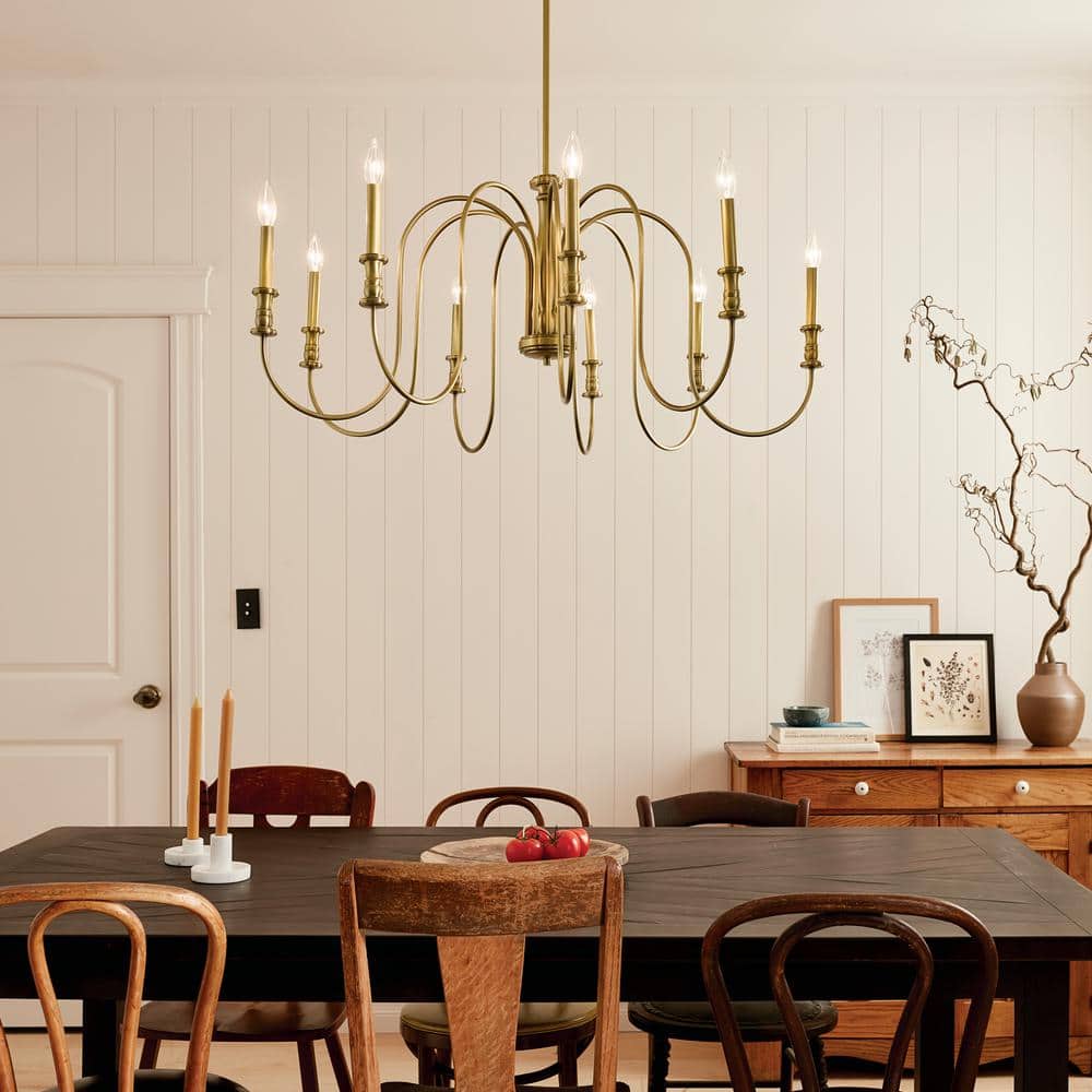 Karthe 42" 9-Light Natural Brass Candle Chandelier