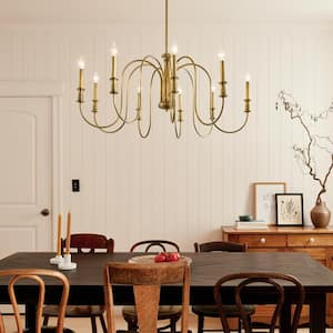 Karthe 42 in. 9-Light Natural Brass Vintage Candle Circle Chandelier for Dining Room