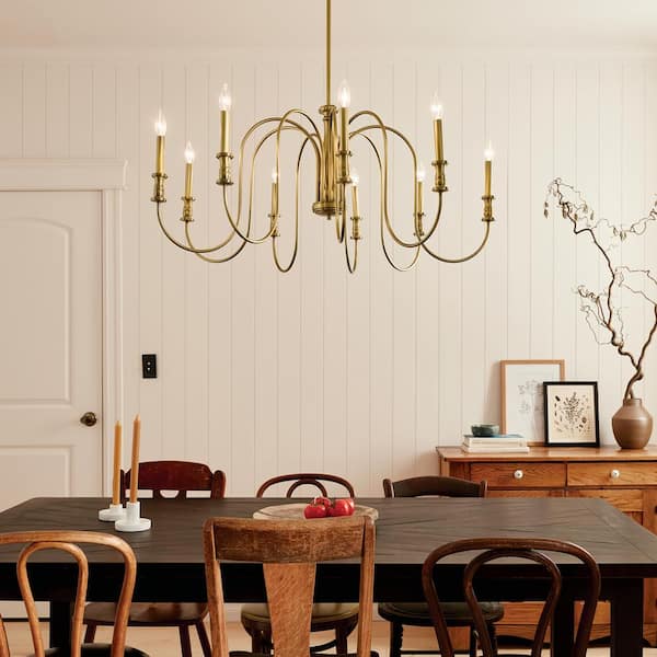 Karthe 42 in. 9-Light Natural Brass Vintage Candle Circle Chandelier for Dining Room