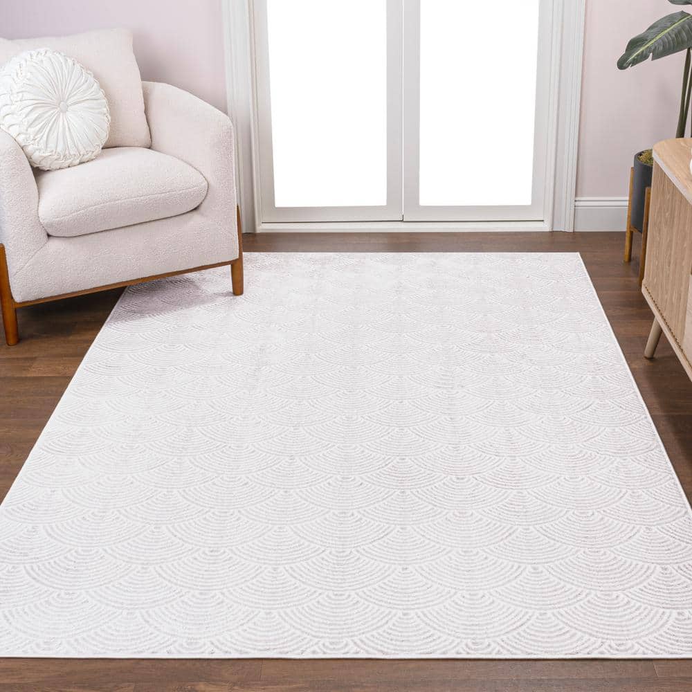 Porter White and Light Gray Geometric Polyester Area Rug