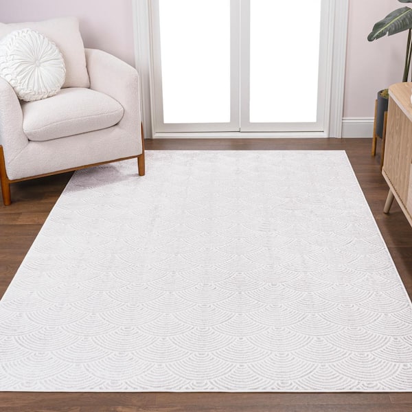 Porter Geometric Art Deco Fan Pattern High-Low White/Light Gray 8 ft. x 10 ft. Area Rug