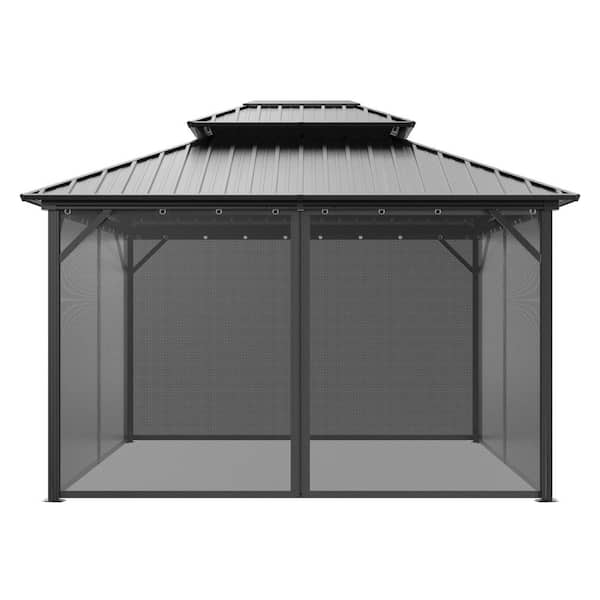Clihome 10 ft. x 12 ft. Two Tier Aluminum Frame Hardtop Gazebo with Mosquito Net