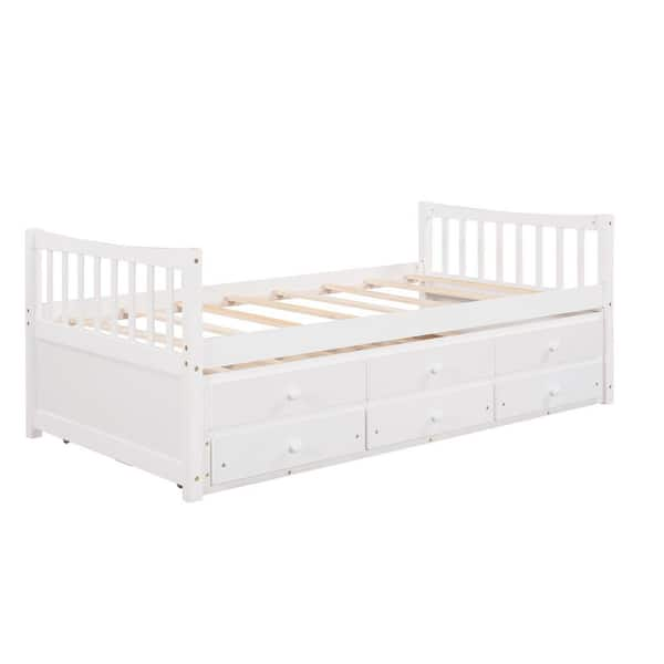 Harper & Bright Designs White Twin Wood Daybed with Trundle and 3