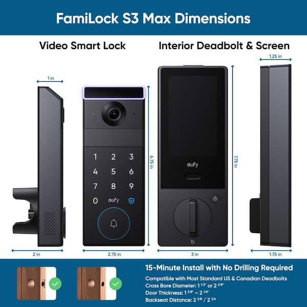 eufy S3 Max Black Thumb-Turn Smart Lock Deadbolt with 2K Video