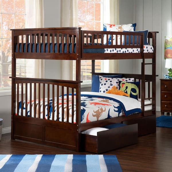AFI Columbia Bunk Bed Full Over Full with 2 Urban Bed Drawers in Walnut
