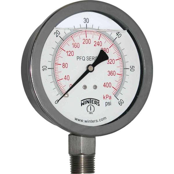 Winters Instruments PFP Series 2.5 in. Stainless Steel Liquid Filled Case Pressure Gauge with 1/4 in. NPT LM and Range of 0-60 psi/kPa