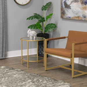 Camber Elite 20 in. Gold Round Glass End Table with Metal Frame