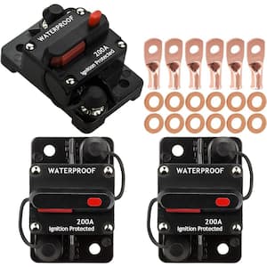 3-Pack Circuit Breaker Manual Reset Wire Lugs Copper Washer, 200 Amp/12-Volt to 48-Volt VDC