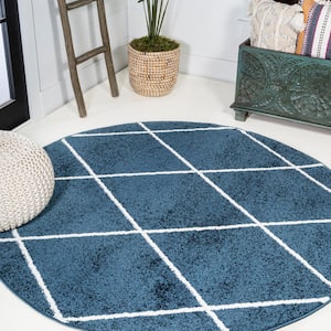 Cole Minimalist Diamond Trellis Navy/White 5 ft. Round Area Rug