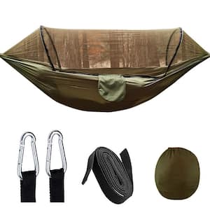 Portable Nylon Hammock with Mosquito Net, 600 lbs. Capacity Swing Hanging Bed for Camping, w/2 Carabiners, 2 Tree Slings