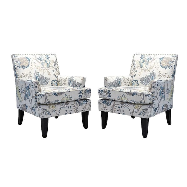 JAYDEN CREATION Herrera Contemporary Black Nailhead Trim Armchair with Tapered Block Wooden Feet (Set of 2)