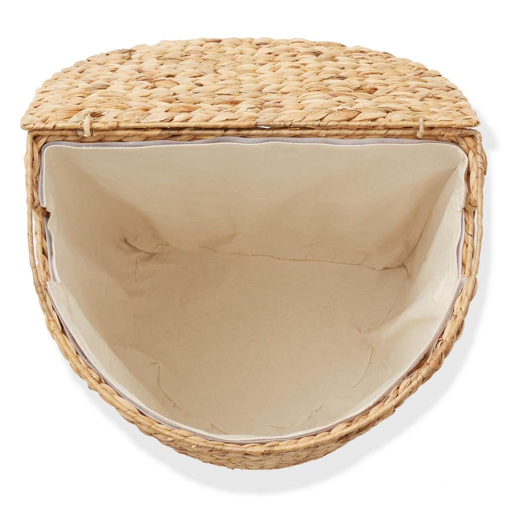 Natural Wicker Half-Moon Laundry Hamper with Lid