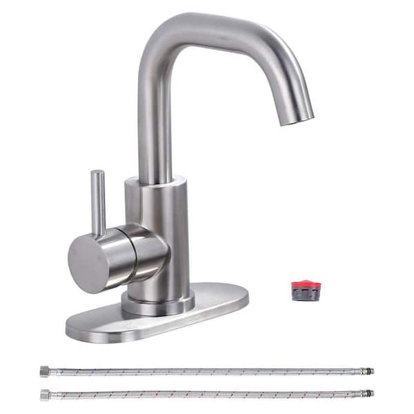 Stainless Steel Single Handle Bar Faucet with Swivel Spout, 6.3 in. Deckplate and 24 in. Supply Lines in Brushed Nickel