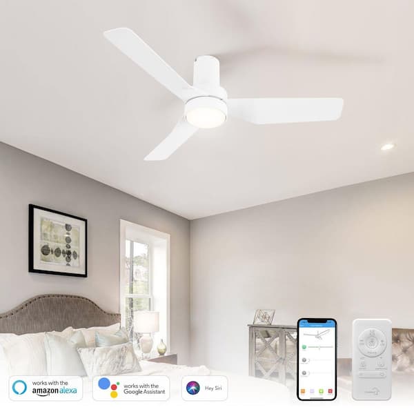 Barnet 44 in. Integrated LED Indoor White Smart Ceiling Fan with Light and Remote, Works with Alexa and Google Home