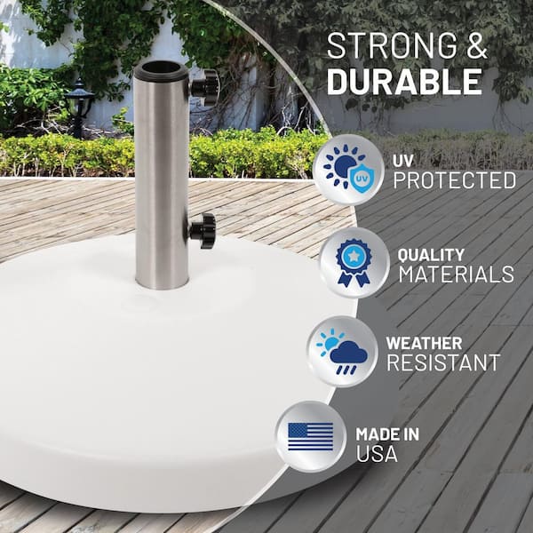 80 lb patio umbrella stand 80lb Round Concrete Base  Outdoor Patio Umbrella  still standing patio Easily transport and setup the base with the removable wheel on bottom and hand grips for easier mobility USW US Weight 80 lb.