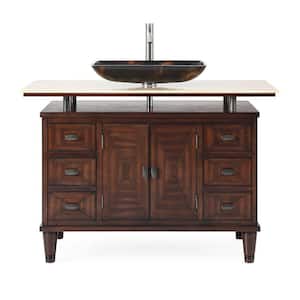 Verdana 48 in. W x 22 in D. x 33.5 in. H Bath Vanity in Wood color with wood pattern bowl and Yellow Cultured Marble Top