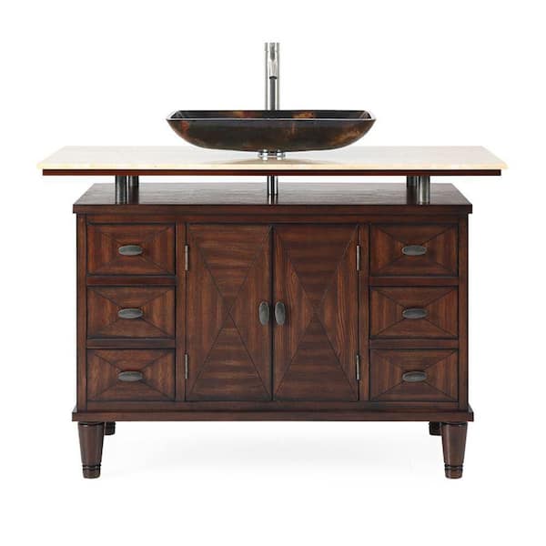 Benton Collection Verdana 48 in. W x 22 in D. x 33.5 in. H Bath Vanity in Wood color with wood pattern bowl and Yellow Cultured Marble Top