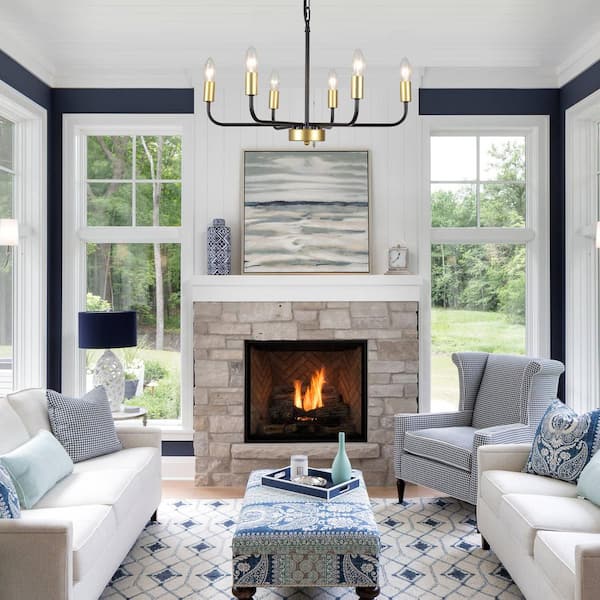 6 Light Matte Black and Gold Farmhouse Classic Chandelier for Living Room Bedroom No Bulbs Included