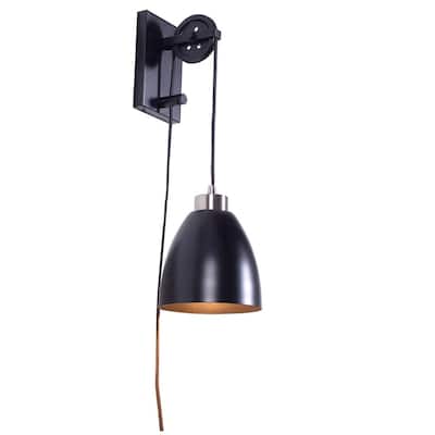 Needham 1-Light Black with Brushed Nickel Indoor Wall Sconce, Industrial Wall Light with Bulb Included
