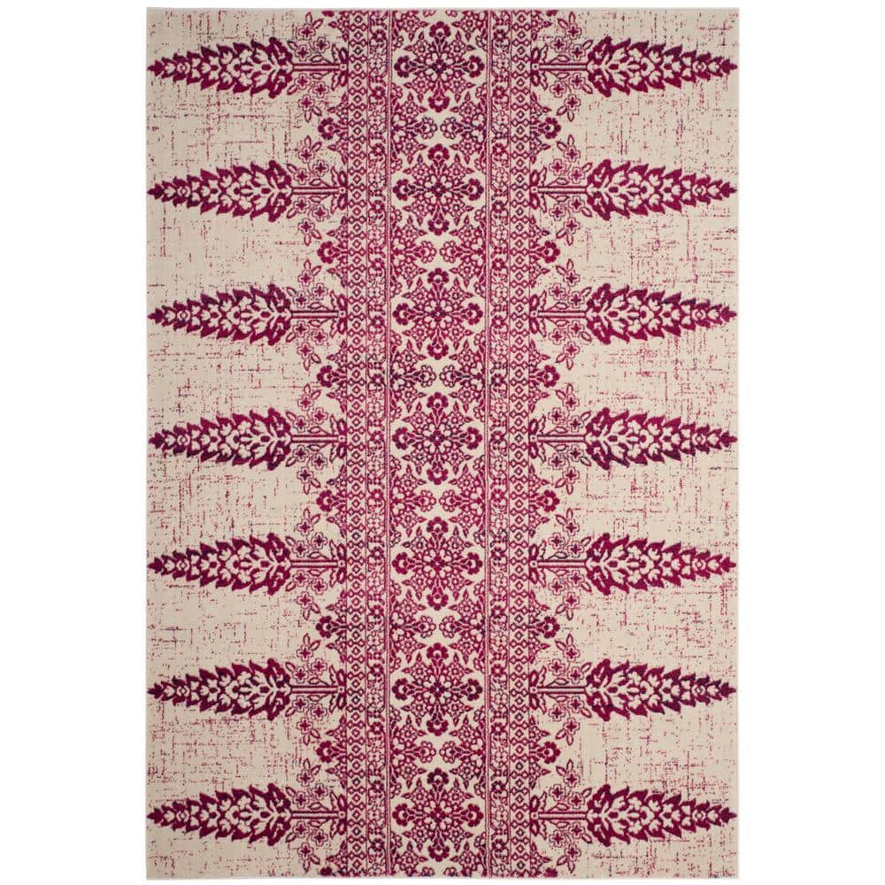 SAFAVIEH Evoke Ivory/Fuchsia Doormat 3 ft. x 5 ft. Tribal Floral Area ...