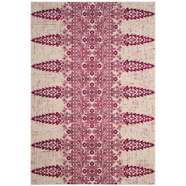 Evoke Ivory/Fuchsia Doormat 3 ft. x 5 ft. Tribal Floral Area Rug
