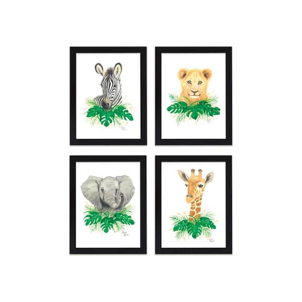 Unbranded "Safari Littles" by Alyssa Lewis Set of Four Black Framed Animal Art Prints 24 in. x 18 in.