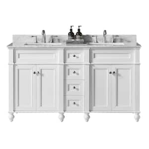 Margaux 60 in. W x 22 in. D x 34.2 in. H Bath Vanity in White with Carrara Marble Vanity Top in White with White Basin