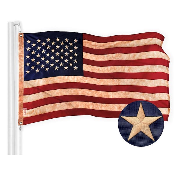 G128 2.5 ft. x 4 ft. Polyester USA Tea Stained Embroidered Flag 420D BG 1PK